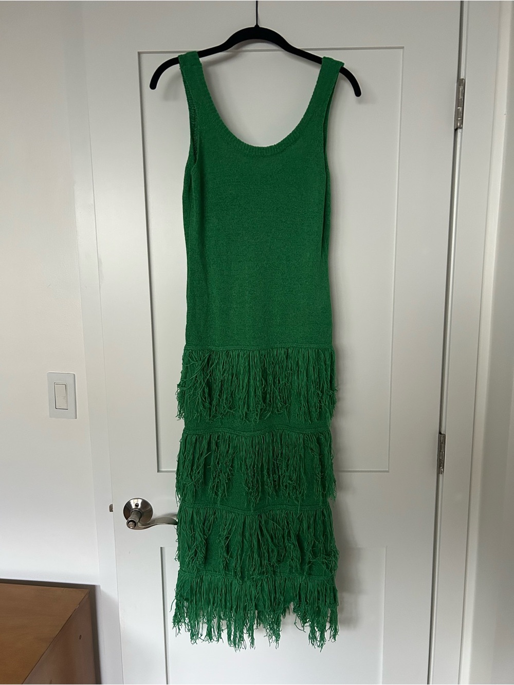 Green Fringe Knit Tank Dress